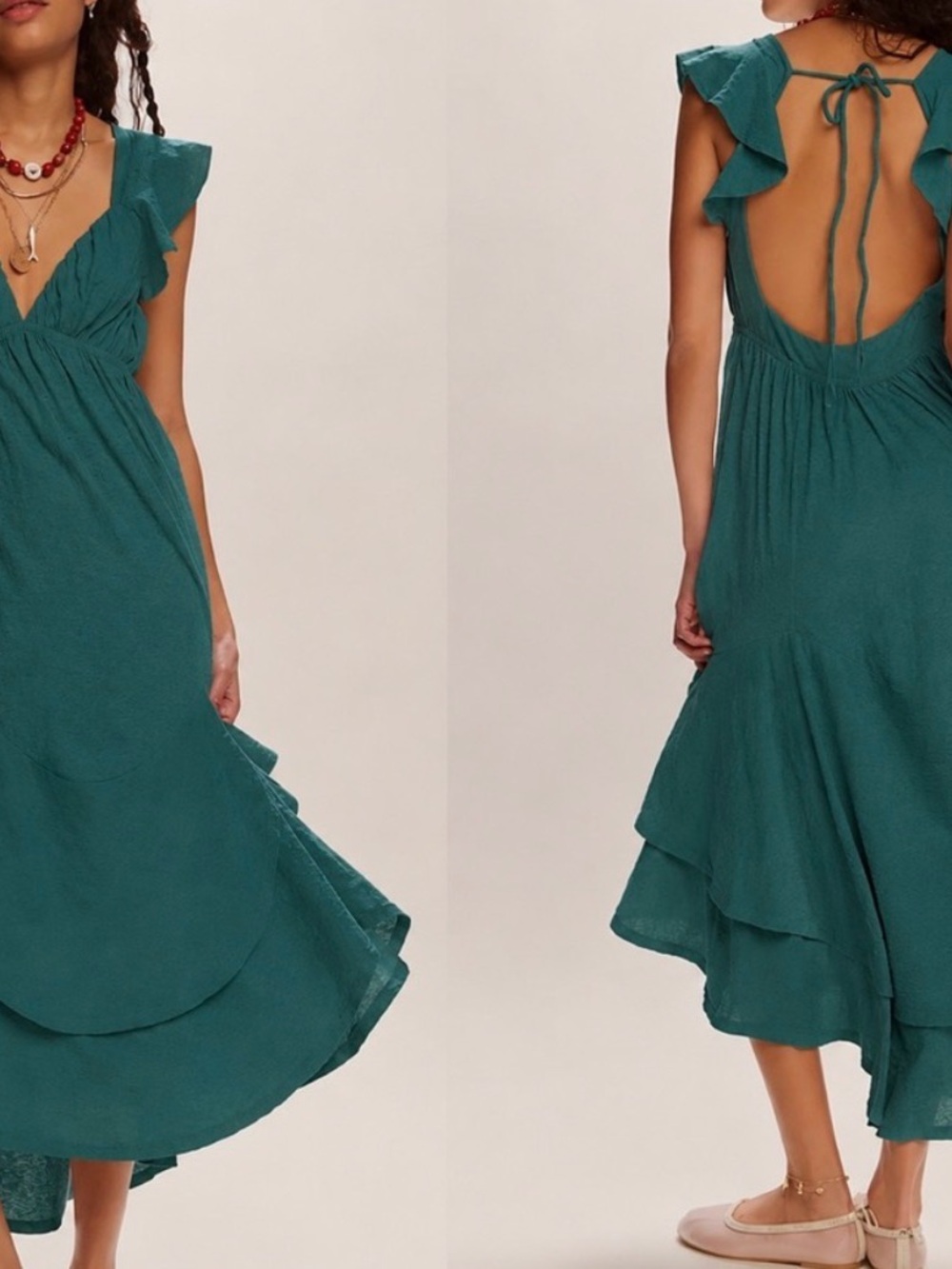 NWT Free People free-est Tropic Teal Ruffled V-Neck Maxi Dress